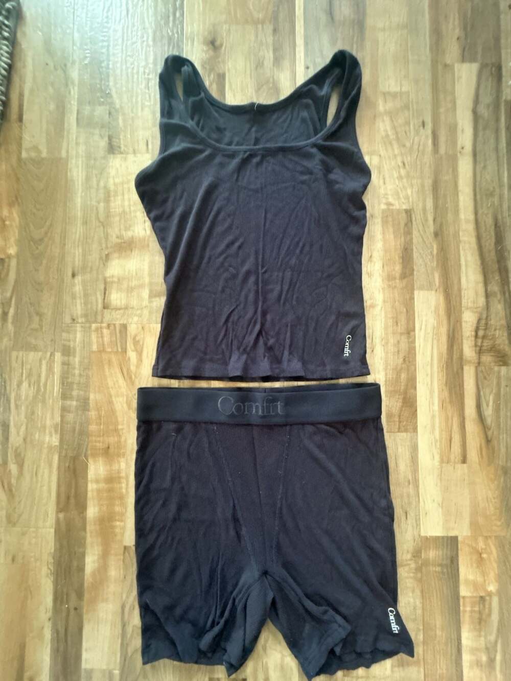 Comfrt Ribbed Tank Top and Boxer Shorts Set Black